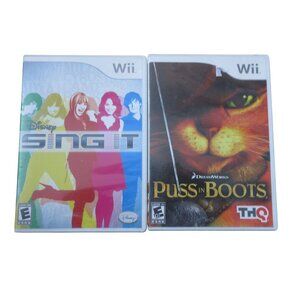 Wii Bundle of 2 Youth Video Games - Puss in Boots & Disney Sing It